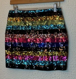 Express Multicolor Sequin Stripe Mini Skirt thumbnail 1