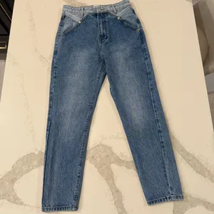 Princess Polly Two-Tone High Waisted Mom Jeans Straight Leg Women’s 6 Blue Wash thumbnail 3