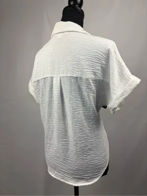 Monteau White Crinkled Short Sleeve Button-Down Shirt Medium thumbnail 7