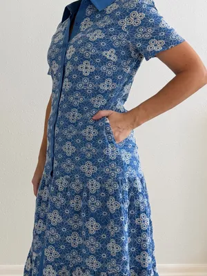 Solitaire Blue Embroidered Button Front Midi Dress M thumbnail 3