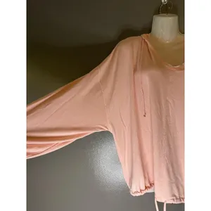 Aerie Shirt Womens XL Pink Terry Hooded V Neck Dolman Long Sleeve Tunic Top thumbnail 5