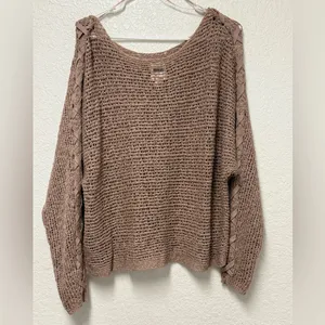 BILLABONG Brown Off-the-Shoulder Knit Sweater Size Large thumbnail 3
