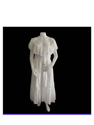 MAJORELLE White Selvaggia Midi Dress Tiered Ruffle Off The Shoulder Size Medium thumbnail 10