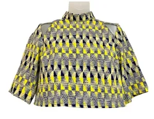 Mustard Seed Yellow Blue Geo Print Crop Top Size S thumbnail 1