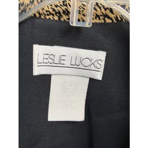 Leslie Lucks Vintage Cropped Blazer Womens 10 Black Leopard Print Cotton Y2K 90s thumbnail 3