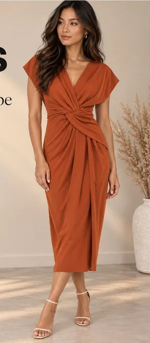 ASOS Twist & Drape Midi Dress in Rust Orange thumbnail 1