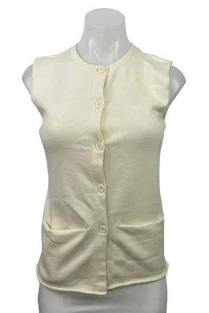 Lioness Cream Sleeveless Knit Button Down Crew Neck Cardigan Vest Top Size M thumbnail 1