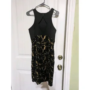 Cache Dress Women Black Gold Sequin Sleeveless Knee Length Cocktail Size 4 thumbnail 5