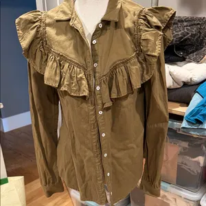 ANTHROPOLOGIE Pilcro‎ Ruffle Button Down Blouse Top Green thumbnail 3