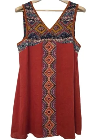 THML Embroidered Boho Mini Dress Size Large Red Orange Travel Anthropologie Vaca thumbnail 1