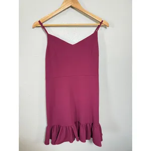 1.STATE Womens Berry Pink Ruffle Hem Mini Dress Size 6 V-Neck Spaghetti‎ Strap thumbnail 3