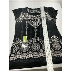 Womans BLEV XL Black White Rhinestone Scoop Neck Short Sleeve Pullover Blouse thumbnail 6
