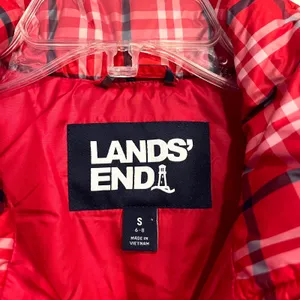 Lands' End Puffer Vest Red Plaid Quilted Down Insulated Women Size Small 6-8 thumbnail 4