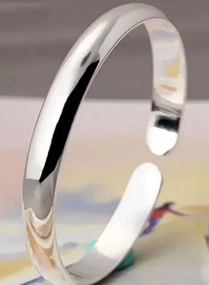 925 Sterling Silver Cuff Woman Bracelet Polishing Silver Bangle Bracelet thumbnail 1