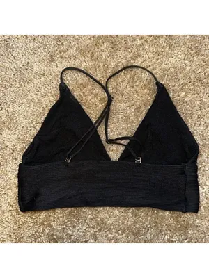 H&M Black Ribbed Triangle Bikini Top Size 6 thumbnail 3