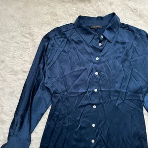 Dress Satin Button-Front Midi Classic Indigo 8 NWT New thumbnail 8