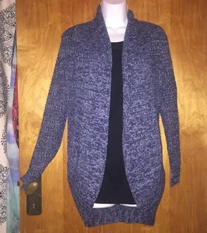 Heathered Blue Derek Heart Open Front Cardigan Size Medium thumbnail 1