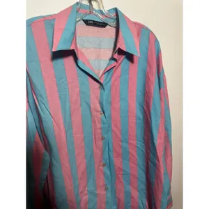 Zara Pink Blue Striped Long Sleeve Button Up Dress Shirt Size S Small thumbnail 5