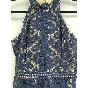 Blu Pepper Womens A-Line Flared Dress Crochet Lace Overlay Blue Medium NEW thumbnail 10
