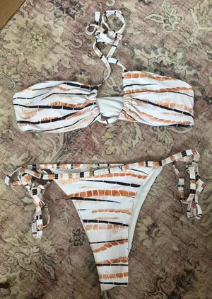 SHEIN Brown and White Bathing Suit Set thumbnail 1