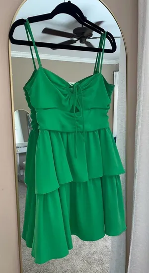 Amanda uprichard green tie ruffle dress thumbnail 1