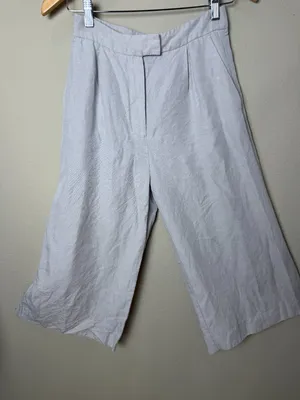 MANGO Suit Cropped Khaki Tan Linen Blend Trousers Pants Size 2 thumbnail 2