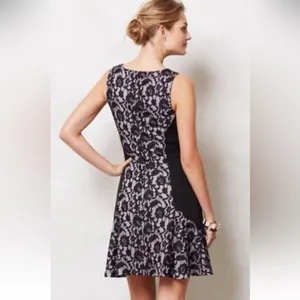 Maeve x Anthropologie Sirena Lilac & Black Lace‎ Fit & Flare Ruffle Dress Medium thumbnail 3