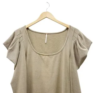 Free People Penelope Tan Striped Knit Top Long Ruched Puff Sleeves Size Medium thumbnail 5