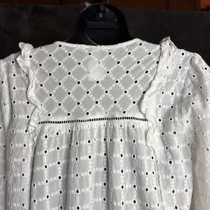 Anthropologie Thames Dress White Eyelet Cotton Womens 4 3/4 Sleeve Mini Boho thumbnail 8