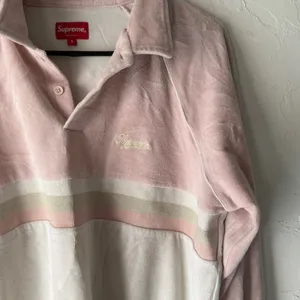 Supreme‎ Y2k Velour Rugby Shirt Pink White Striped Embroidered Logo Size S thumbnail 2