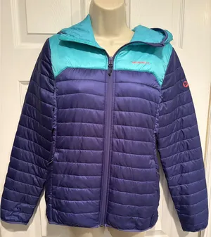 Merrell Womens Puffer Jacket Blue Teal Hooded Lightweight Insulated Small thumbnail 1