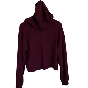 Hollister Burgundy Waffle Oversized Cropped Hoodie Sweater Medium thumbnail 2