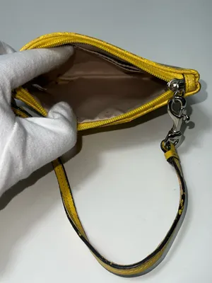 Coach Signature Corner Zip Varsity Stripe Yellow Canvas Wallet Wristlet thumbnail 11