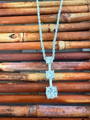 Premier Designs Silver Necklace with Three Clear Stones Drop Pendant 16”-18.5” thumbnail 3
