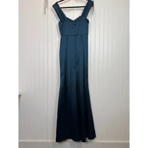 NWOT Lulus Stunning Arrival Dark Teal Satin Off-The-Shoulder Maxi Dress Size M thumbnail 5