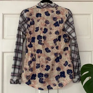 CAbi #233 Festival Button Down Shirt Mixed Plaid‎ Floral Small Blue Pink Artsy thumbnail 11