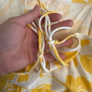 Old Navy Yellow Floral Linen Blend Mini Dress‎ L Adjustable Straps Sundress thumbnail 7