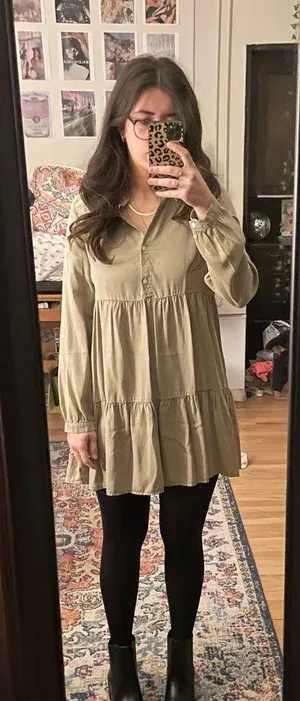 Long Sleeve Tiered Green Dress thumbnail 1