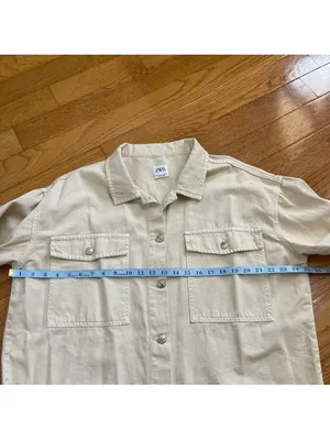 ZARA Cream Beige Cropped Frayed Hem Denim Cotton Jacket Utility Casual Boxy XL thumbnail 11
