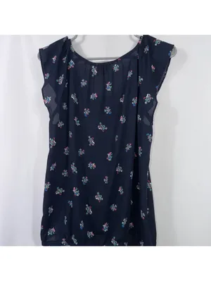 LOFT Outlet Navy Floral Flutter Sleeve Blouse M thumbnail 7