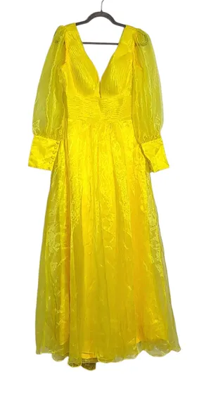 TS Couture Yellow Organza Evening Maxi Dress Size Medium NWT Flaw thumbnail 1