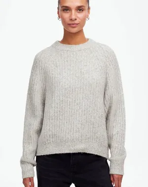 Madewell Ribbed Cotton-Blend Crew Neck Sweater Heather Dusk Grey Marl size small thumbnail 8