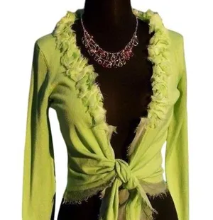 Cache Apple Green Embellished Hidden Bead Rhinestone Shrug Wrap Top New $118 NWT thumbnail 1