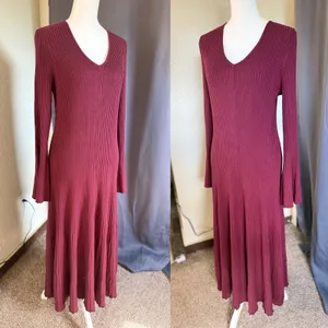 Edited x Hunter McGrady Ribbed Flare Sweater Dress Womens XL Burgundy Wine thumbnail 7