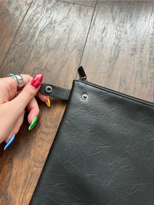 Beis Faux Leather Zip Top Cosmetic Pouch Bag Black 12x9 thumbnail 3