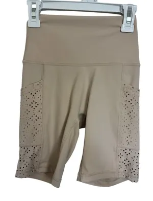 Aerie Move Laser-Cut High Waisted Bike Shorts Neutral XS Pockets thumbnail 1