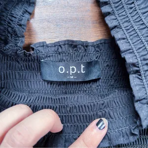 Anthropologie O.P.T. • Daphne Square Neck Smocked Maxi Dress black cotton poplin tiered thumbnail 6