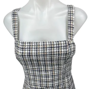 Abercrombie & Fitch Blue Tweed Plaid Checkered Sleeveless Cami Mini Tank Dress S thumbnail 3