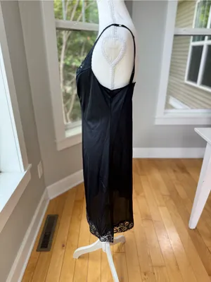Vintage Bali Black Lace Trim Satin Chemise Slip Dress Size 34 thumbnail 3