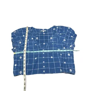 Madewell embroidered puff sleeve crop top in windowpane size 10 thumbnail 2